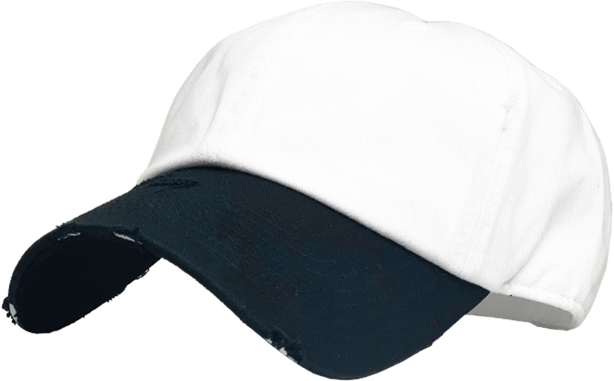 White Black Two Tone Distressed Vintage Baseball Cap Front Side View
